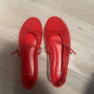 Mango Women's Red Mesh Flats